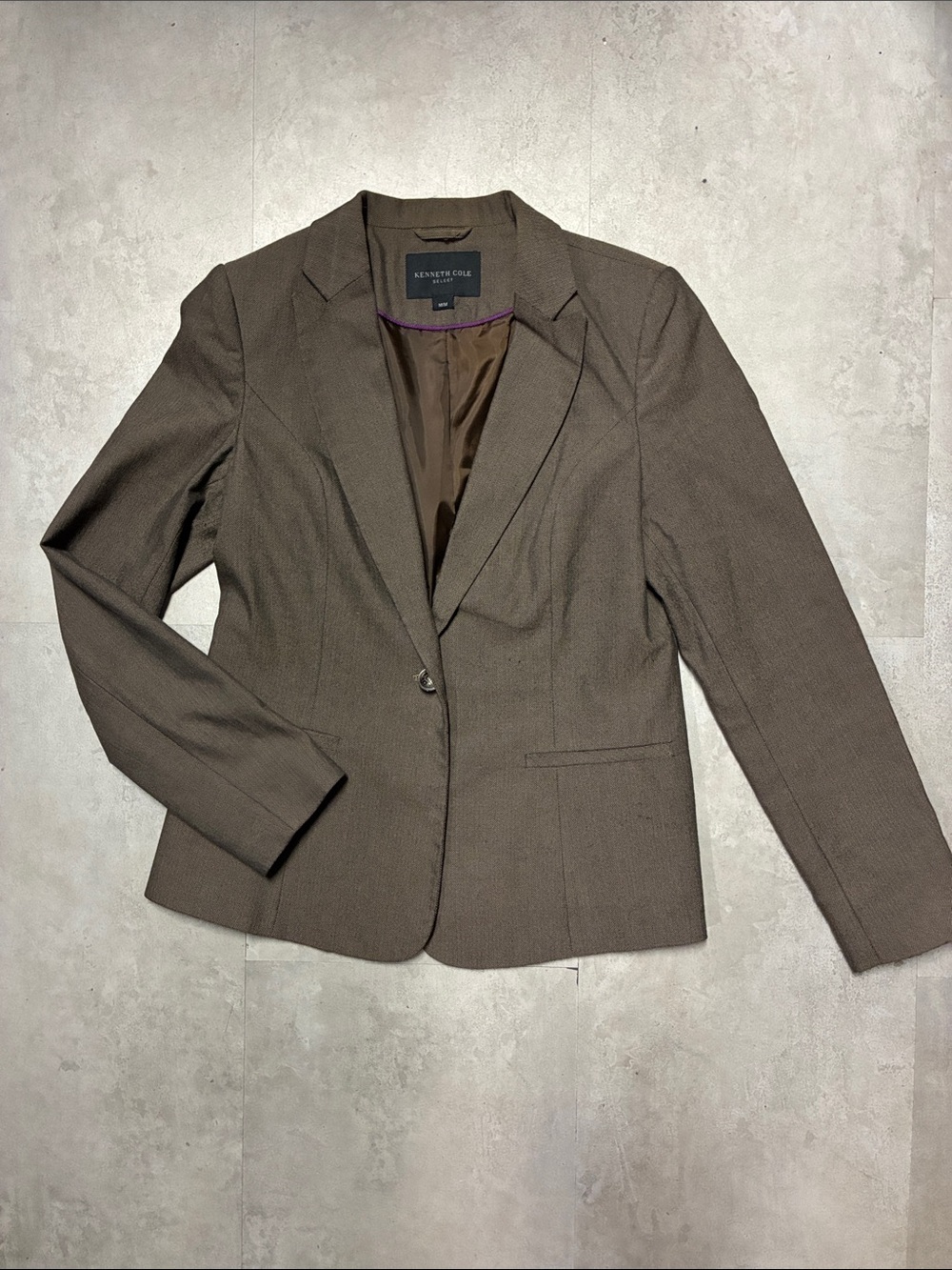 Kenneth Cole Olive Brown Single-Button Tailored Blazer